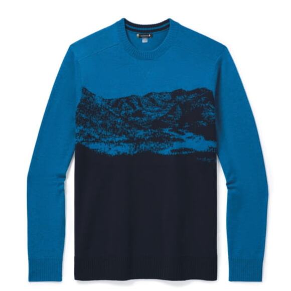 Smartwool Sparwood Mountain Crew Sweater Long Sleeves Merino Wool Blue - Picture 1 of 6